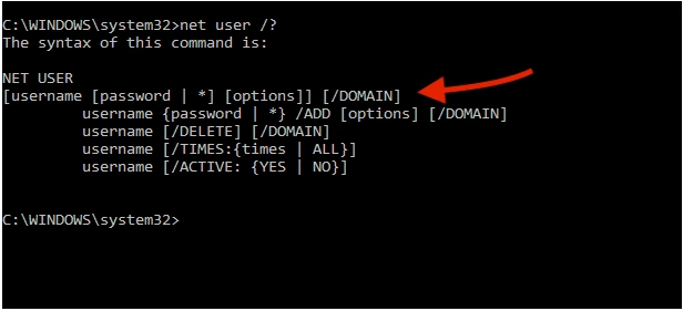 Comando net user